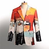 preiswerte Herren bedruckte Blazer-Herren Farbblock Geometrie Langarm Umlegekragen Geschäftlich Abstrakt Arbeit Büro-Outfit Ausgehen Knöpfe Druck Mehrere Taschen