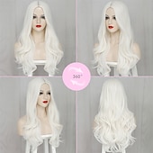cheap Synthetic Trendy Wigs-White Wigs for Women 26 Inches Long White Wig Synthetic Wig Middle Part Natural Looking White Wavy Wig for Daily Use Halloween Cosplay Wig Christmas Party Wigs