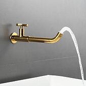 cheap Wall Mount-Wall Mounted Bathroom Sink Faucet, Brass Constructed Single Handle One Hole Long Reversible Spout Bath Mixer Taps for Bathroom Sink Tall Vessel in Black Chrome Antique Brass Silver