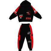 cheap Sets-2 Pieces Kids Boys Hoodie &amp; Pants Outfit Graphic Letter Long Sleeve Pocket Set Outdoor Fashion Cool Spring Fall 7-13 Years Black Dark Green