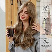 voordelige Synthetische trendy pruiken-26 inch synthetische pruik damespruik blond lang golvend haar mode dagelijks feest cosplay