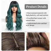 economico Parrucche trendy sintetiche-kome parrucche verdi con frangia, parrucca verde per donne evidenzia parrucca lunga ondulata per donne, parrucche lunghe ricci parrucca di capelli sintetici per feste cosplay uso quotidiano parrucche