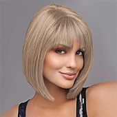 voordelige Synthetische trendy pruiken-vrouwen korte lichtblonde kleur pruik, machinaal gemaakte pruik