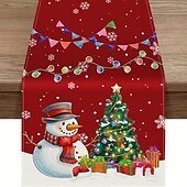 baratos Decoração de Natal-corredor de mesa vermelho, decoração de mesa sazonal em estilo fazenda de férias de inverno
