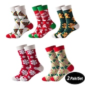 cheap Men&#039;s Socks-Men&#039;s 2 Pairs Crew Socks Men Socks Xmas Socks Red / Green White Color Christmas Casual Daily Basic Medium Fall / Winter Thermal