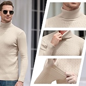 economico maglione pullover da uomo-Per uomo Felpa Maglione a collo alto Maglione Maglia Lavorato a maglia Intrecciato Tinta unica A collo alto Stile vintage Morbido Interni Giornaliero Abbigliamento Inverno Autunno Nero Vino S M L