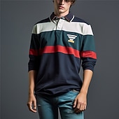 halpa Miesten rugby poolo-Miesten Raita Rugby Polo Pitkähihainen Poolopaidat Vetoketju Vapaa-aika ulko- Rento / arki Katuvaatteet 3D Painettu Syystalvi Rubiini Sininen Oranssi