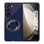 Недорогие Чехлы для Samsung-Чехол для телефона для Samsung Galaxy Z Fold 6 Z Fold 5 Z Fold 4 Z Fold 3 Z Fold 2 Книжка с подставкой Полноразмерная защитная установка Беспроводная зарядка Углеродное волокно