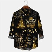 Christmas Men's Christmas Scene Printed Shirts Shirts Letter Tree Casual Outdoor Street Fall & Winter Turndown Long Sleeve Gold S M L3