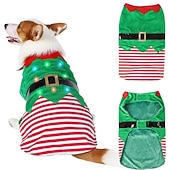 tanie Dla zwierząt domowych-Zielony elf świąteczny wygodna ciepła w paski kamizelka na wesele przyjęcie uroczy świąteczny prezent dla psów