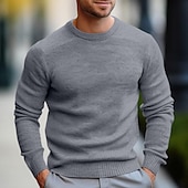 preiswerte Herrenpullover-Herren Kleid Pullover Wollpullover Pullover Kurzer Pullover Gerippt Stricken Standard Strick Glatt Rundhalsausschnitt Moderne zeitgenössische Arbeit Freizeitskleidung Bekleidung Winter Wein Schwarz S