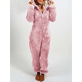 ieftine Îmbrăcăminte de dormit-pijama de pluș pentru femei, fleece, ureche de urs, hanorac roșu, pe lungime, căldură de iarnă, îmbrăcăminte confortabilă, îmbrăcăminte de dormit cu fermoar, ținute casual acasă, acasă