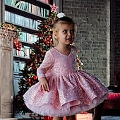 cheap Party Dresses-Kids Girls&#039; Party Dress Solid Color Long Sleeve Formal Performance Wedding Mesh Princess Sweet Mesh Mid-Calf Sheath Dress Pink Princess Dress Tulle Dress Summer Spring Fall 2-12 Years 4-12 Years Pink