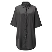 женская пижама ночная рубашка платье pjs чистый цвет мода простой комфорт вечеринка дом кровать атлас v-образный вырез половина рукава лето весна Недорогие Женские ночные рубашки и сорочки-женская пижама ночная рубашка платье pjs чистый цвет мода простой комфорт вечеринка дом кровать атлас v-образный вырез половина рукава лето весна