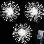 olcso Tájvilágítás-1db napelemes tűzijáték napelem 3db függesztve 270 led-es csillagrobbanó lámpák rézhuzal kültéri vízálló lámpák 8 világítási mód tündéri díszfüzér lámpák teraszhoz esernyőhöz, ereszhez, kerthez