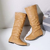 levne Slouch Boots-dámské černé kozačky pod kolena - ležérní kozačky z umělé kůže na plochém podpatku na podzim a zimu