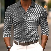 cheap Men&#039;s Geometric Polo-Men&#039;s Geometric Polo Shirts Golf Shirt Long Sleeve Polo Shirts Collared Shirts Business Casual WorkWear Formal Wear Festival Wear Buttons 3D Print Fall &amp; Winter White Blue Brown