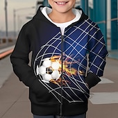 billiga Pojkens 3D Sporter &amp; Spel-Pojkar 3D Fotboll brand Huvtröja Kappa Ytterkläder Långärmad 3D-tryck Höst Vinter Mode Streetwear Häftig Polyester Barn 3-12 år Utomhus Ledigt Dagligen Normal