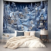 Недорогие рождественский гобелен висит-белый зимний снежный город подвесной гобелен настенное искусство большой гобелен фреска декор фотография фон одеяло занавеска дом спальня гостиная украшение
