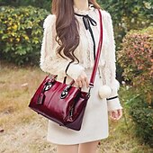cheap Handbag &amp; Totes-Women&#039;s Handbag Crossbody Bag Shoulder Bag Boston Bag PU Leather Party Daily Holiday Zipper Braided Strap Large Capacity Waterproof Durable Solid Color claret Yellowish brown Black