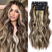preiswerte Clip-in-Erweiterungen-Synthetische Erweiterungen Clips Synthetische Haare Lang Haar-Verlängerung Einclipsen 4 Stück Weich Hitze Resistent Flauschige Damen