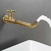 cheap Wall Mount-Wall Mounted Bathroom Sink Faucet, Brass Constructed Single Handle One Hole Long Reversible Spout Bath Mixer Taps for Bathroom Sink Tall Vessel in Black Chrome Antique Brass Silver