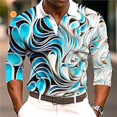 Men's Graphic Polo Shirts Golf Shirt Long Sleeve Polo Shirts Collared Shirts Casual Vacation Wear Rave Wear Party Outfits 3D Print Buttons Fall & Winter Blue Orange4