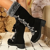abordables Bottes de neige et d&#039;hiver-bottes d&#039;hiver noires à lacets pour femmes avec bordure en fausse fourrure, détails à pompons et semelle antidérapante robuste pour la neige et le froid en extérieur