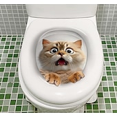 cheap Decorative Wall Stickers-Wall Mural 3D Wall Art cat Wall Poster Toilet Stickers 3D cat Wall Stickers cat Decals cat Stickers cat Toilet Girls Bedroom Toilet Decor cat Wall Decals Notebook Poster
