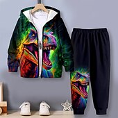 levne 3D zvířata pro chlapce-Chlapecké 3D Dinosaurus Mikina a kalhoty Sada Dlouhý rukáv 3D tisk Podzim Zima Aktivní Módní Chladný Polyester Děti 3-12 let Venkovní ulice Dovolená Běžný