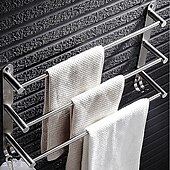 cheap Towel Bars-3-Tier Towel Rail with Hooks for Bathroom Wall Mounted Stainless Steel Towel Bar Brushed Nickel Towel Rack Rustproof Towel Bar 40/50/60CM(Silvery)