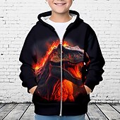 billiga Pojkens 3D-djur-Pojkar 3D Dinosaurie Huvtröja Kappa Ytterkläder Långärmad 3D-tryck Höst Vinter Mode Streetwear Häftig Barn 3-12 år Utomhus Ledigt Dagligen Normal