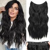 cheap Clip in Extensions-Hair Extensions 20 Inch Long Wavy Blonde Hair Extensions with Invisible Wire Adjustable Size 4 Secure Clips in Hair Extensions for Women