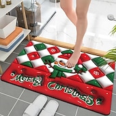 halpa Christmas Bath-kylpymatot, nopeasti kuivuva sisä-/ulkomattomatto, hyvää joulua joulupukki ylösalaisin riippuva punainen tausta kumi liukumaton imukykyinen ohut kynnysmatto kylpyhuoneeseen, makuuhuoneeseen, etuoveen,