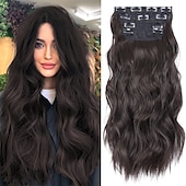 preiswerte Clip-in-Erweiterungen-Synthetische Erweiterungen Clips Synthetische Haare Lang Haar-Verlängerung Einclipsen 4 Stück Weich Hitze Resistent Flauschige Damen