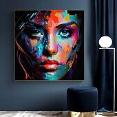 cheap People Paintings-Best on Canvas Handmade Abstract Portrait Oil Painting The Hot Color Hand-Painted Knife David Palette Woman Face Oil Paintings