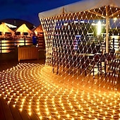 billige Soldrevet-1,5m 3M 6m Lysslynger 96/192/672 LED EL Varm hvit Kjølig hvit Multifarget LED Net Mesh strenglys Halloween Solar Ferie 24 V