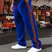 abordables Pantalones de deporte-Pantalones deportivos navideños para hombre, con escena navideña, para correr, de pierna ancha, informales, con bolsillos, con cordón, cintura elástica, a cuadros, cómodos, transpirables, para uso