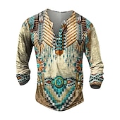 Men's Graphic Tribal Henley Shirt Long Sleeve 3D Print Fashion Daily Ethnic Casual Holiday Going out Spring &  Fall Khaki Henley Henley T-Shirt4