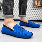 cheap Men&#039;s Slip-ons &amp; Loafers-Men&#039;s Orange and Blue Suede Driving Loafers with Tassel Detail and Non-Slip Rubber Sole - Stylish and Comfortable for Casual and Driving Wear