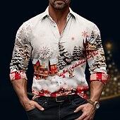 זול תלבושת סנטה קלאוס-סנטה קלאוס עץ חג המולד יום יומי בגדי ריקוד גברים חולצה בָּחוּץ חג מולד רחוב סתיו חורף צווארון מתקפל שרוול ארוך אודם בורגנדי אפור S M L חולצה