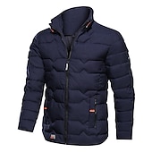 billiga Herrdunjackor och -parkas-Herr Vinterkappa Vinterjacka Pufferjacka Dragkedja Ficka Polyester Ficka Kontor &amp; Karriär Datum Ledigt / vardag Normal Mode Ledigt Vindtät Håller värmen Vinter Slät Svart Marinblå Grå Pufferjacka