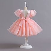 abordables Robes de fête-Tout-petit Fille Robe de Soirée Couleur Unie Manche Courte Performance Manche Gigot Mignon Princesse Polyester Mi-long Été Printemps 3-7 Ans Noir Blanche Rose Claire