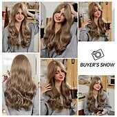 voordelige Synthetische trendy pruiken-26 inch synthetische pruik damespruik blond lang golvend haar mode dagelijks feest cosplay