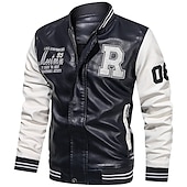 preiswerte Kunstlederjacke-Herren Lederjacke Kunstlederjacke Motorradjacke Outdoor Freizeitskleidung Warm Herbst Winter Farbblock Modisch Strassenmode Ständer Standard Weiß Gelb Rote Dunkelblau Jacken