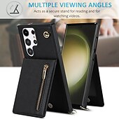 Недорогие Чехлы для Samsung-телефон Кейс для Назначение SSamsung Galaxy S24 S23 S22 S21 S20 Ultra Plus FE Note 20 Ultra 10 Plus S25 Ультра Кейс на заднюю панель Кошелек для карт со стендом Молния с ремешком ТПУ Кожа PU