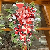 olcso Koszorú és Garland-karácsonyi koszorú kültéri bejárati ajtóhoz téli koszorú ablak fali dekoráció mesterséges koszorú fejjel lefelé függő díszek bejárati ajtó fali díszek vidám karácsonyfa koszorú