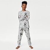 billiga Pojkens 3D Sporter &amp; Spel-Pojkar 3D jultomten Fotboll Julpyjamas Juluppsättningar Pyjamasset Långärmad 3D-tryck Höst Vinter Aktiv Häftig Dagligen Barn 3-12 år Rund hals Hem Casual Inomhus Normal