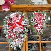 olcso Koszorú és Garland-karácsonyi koszorú kültéri bejárati ajtóhoz téli koszorú ablak fali dekoráció mesterséges koszorú fejjel lefelé függő díszek bejárati ajtó fali díszek vidám karácsonyfa koszorú