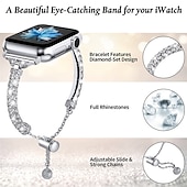olcso Apple óraszíjak-Ékszer karkötő Kompatibilis valamivel Apple Watch óraszíj 38mm 40mm 41mm 42mm 44mm 45mm 49mm Női Csillogás Bling Diamond ötvözet Csere óraszíj mert iwatch Ultra 2 Series 9 8 7 SE 6 5 4 3 2 1